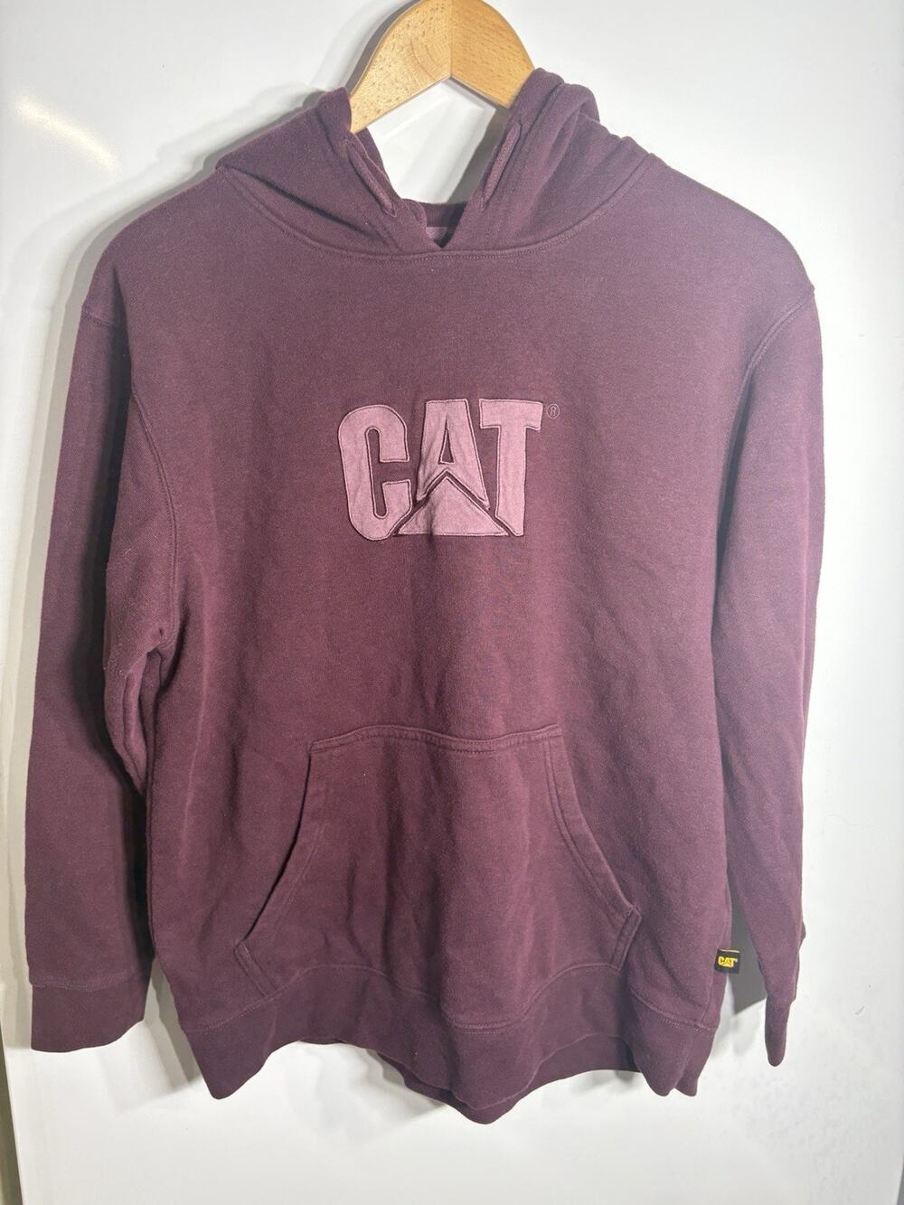 Caterpillar CAT Logo Women`s Heavyweight Hoodie Sweatshirt (Burgundy,Small)